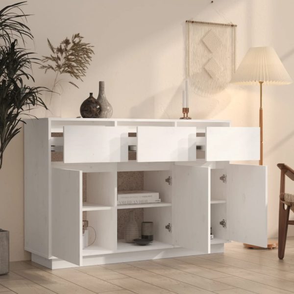 Credenza Bianca 110x34x75 Cm In Legno Massello Di Pino - Image 6