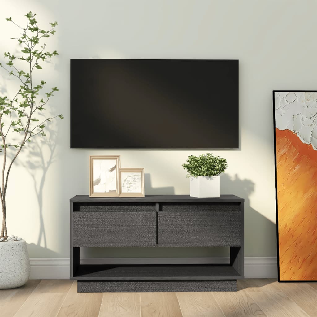 Mobile Porta Tv Grigio 74x34x40 Cm In Legno Massello Di Pino