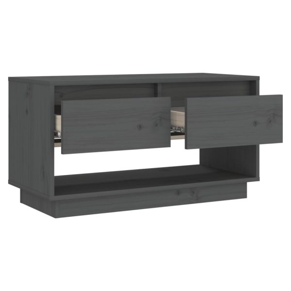Mobile Porta Tv Grigio 74x34x40 Cm In Legno Massello Di Pino - Image 4