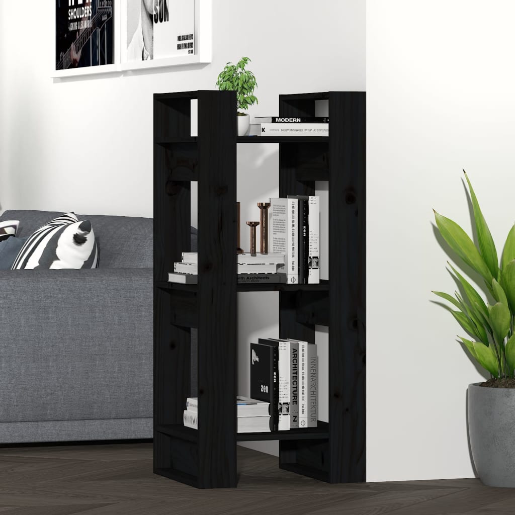 Libreria/divisorio Nero 41x35x91 Cm In Legno Massello Di Pino