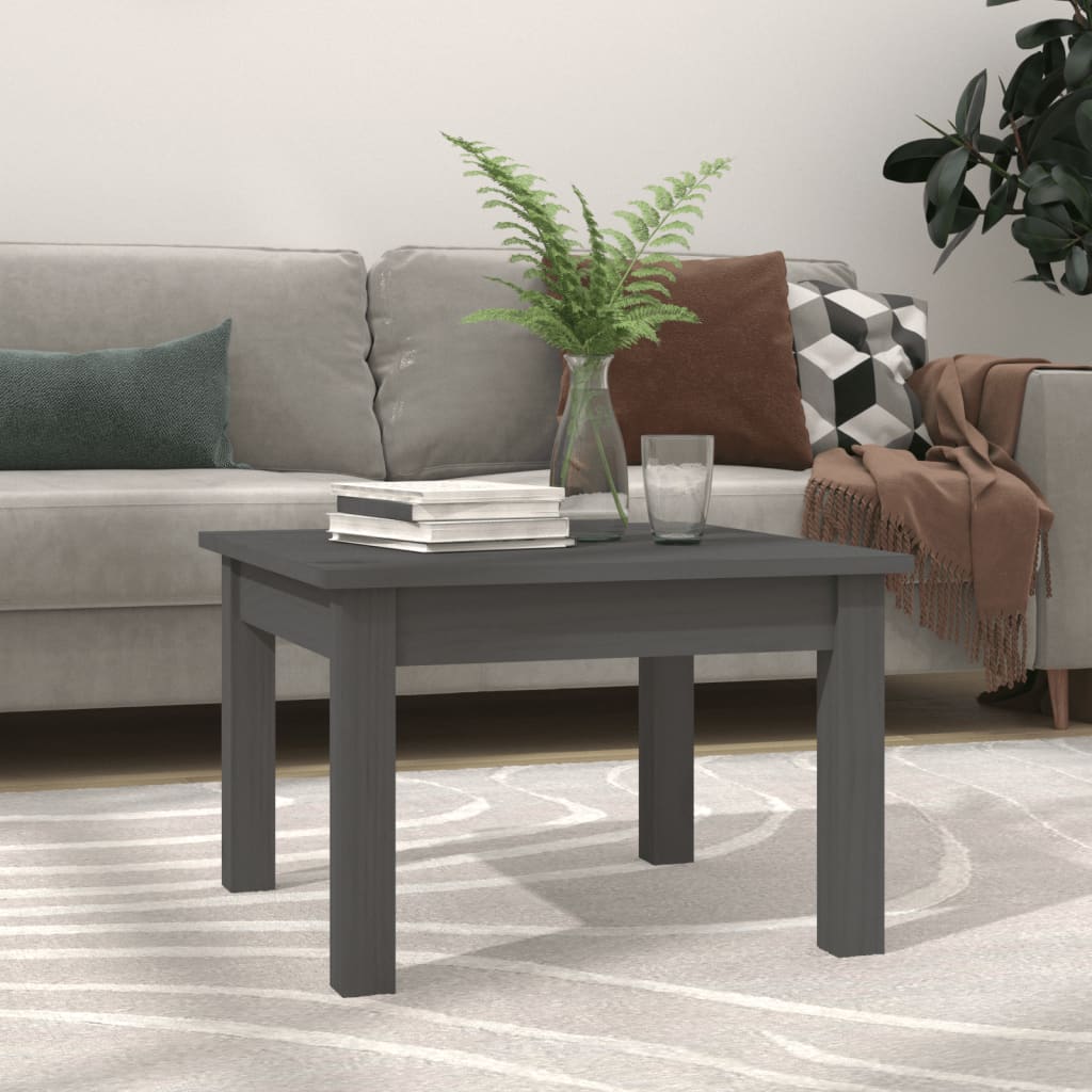 Tavolino Da Salotto Grigio 45x45x30 Cm Legno Massello Di Pino