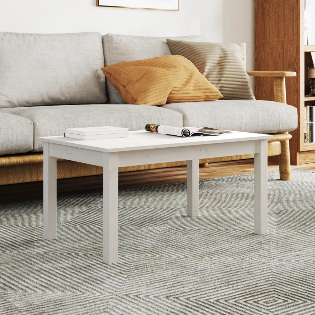 Tavolino Da Salotto Bianco 80x50x40 Cm Legno Massello Di Pino