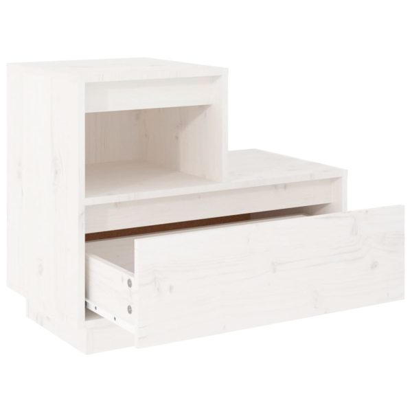 Comodino Bianco 60x34x51 Cm In Legno Massello Di Pino - Image 5