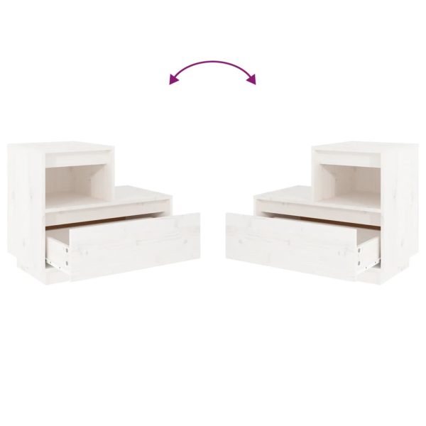 Comodino Bianco 60x34x51 Cm In Legno Massello Di Pino - Image 6