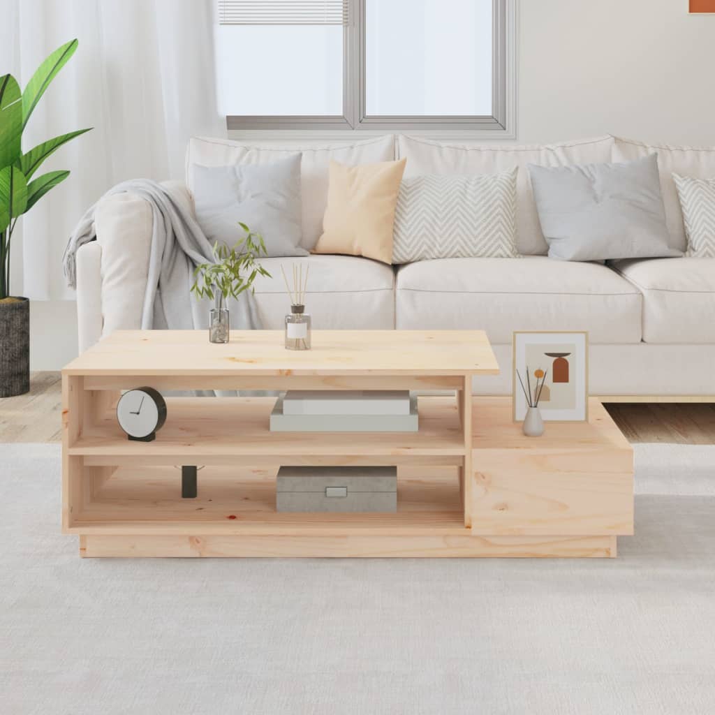 Tavolino Da Salotto 120x50x40,5 Cm In Legno Massello Di Pino