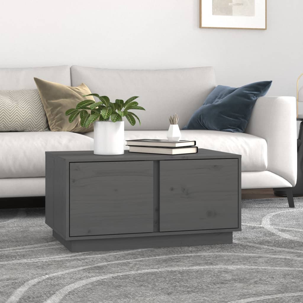 Tavolino Da Salotto Grigio 80x50x40 Cm Legno Massello Di Pino