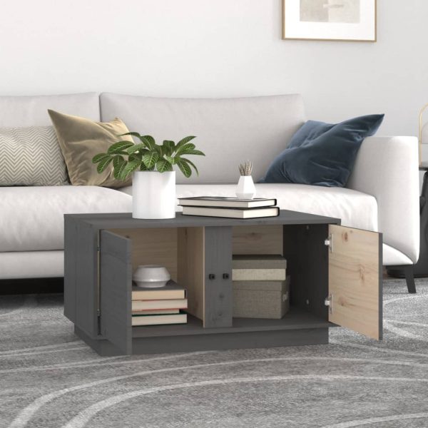 Tavolino Da Salotto Grigio 80x50x40 Cm Legno Massello Di Pino - Image 3