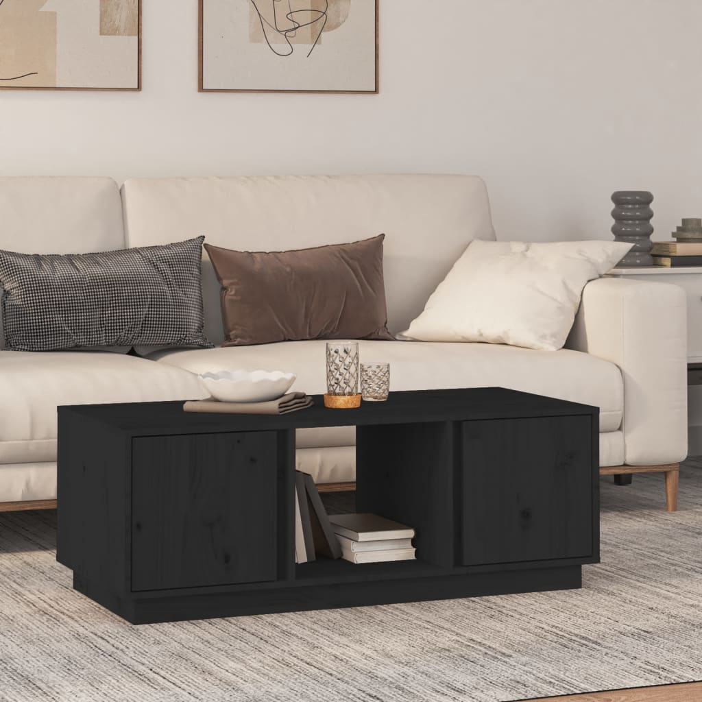 Tavolino Da Salotto Nero 110x50x40 Cm Legno Massello Di Pino