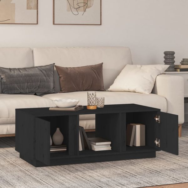 Tavolino Da Salotto Nero 110x50x40 Cm Legno Massello Di Pino - Image 3