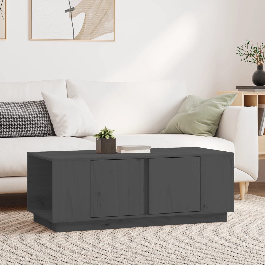 Tavolino Da Salotto Grigio 110x50x40 Cm Legno Massello Di Pino