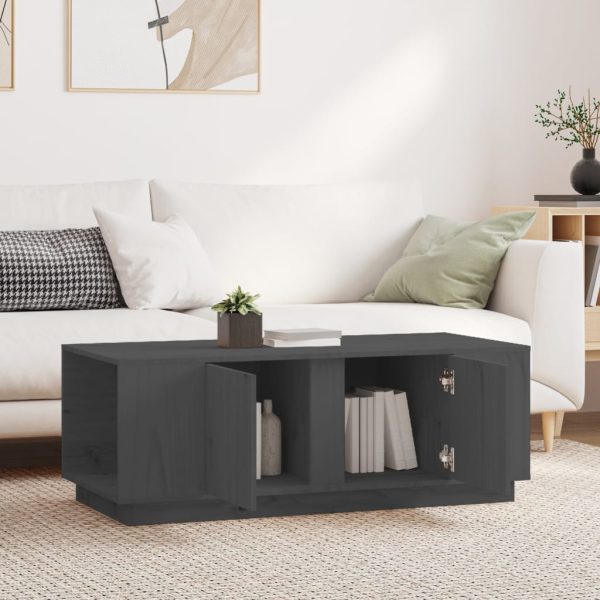 Tavolino Da Salotto Grigio 110x50x40 Cm Legno Massello Di Pino - Image 3