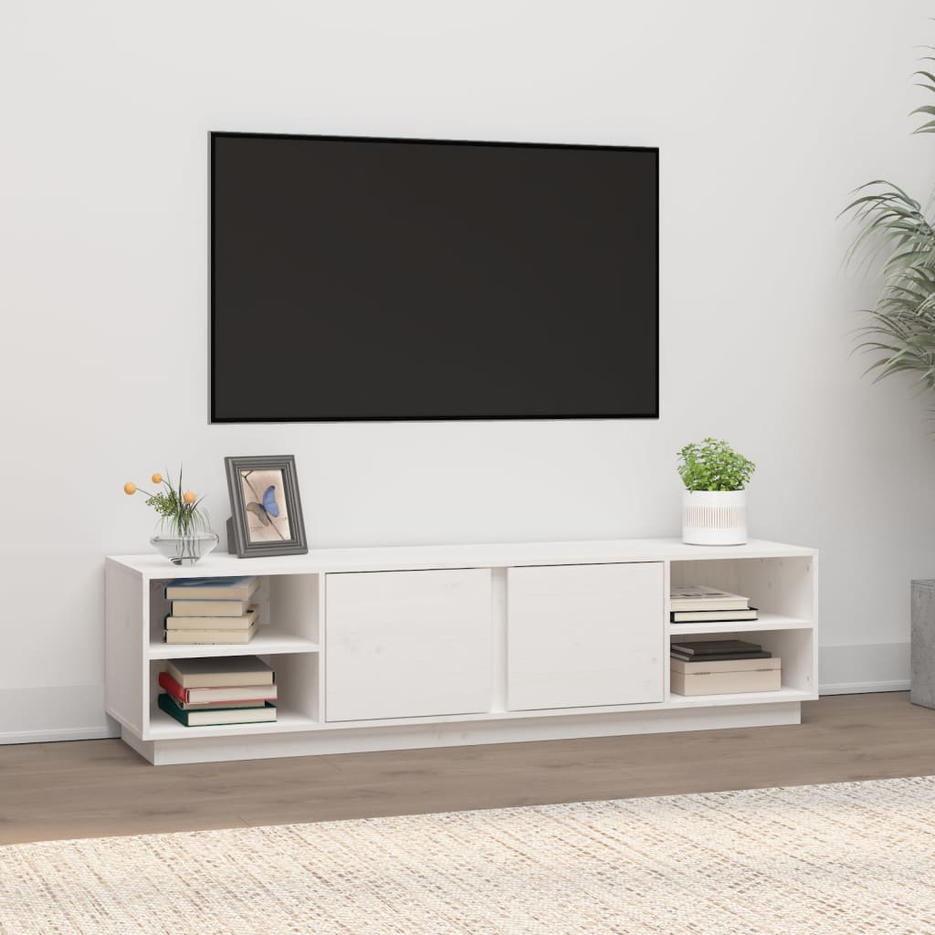 Mobile Porta Tv Bianco 156x40x40 Cm In Legno Massello Di Pino