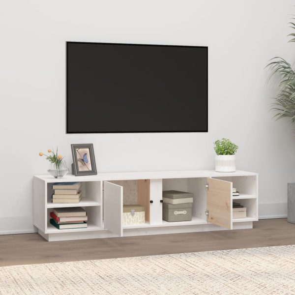 Mobile Porta Tv Bianco 156x40x40 Cm In Legno Massello Di Pino - Image 3