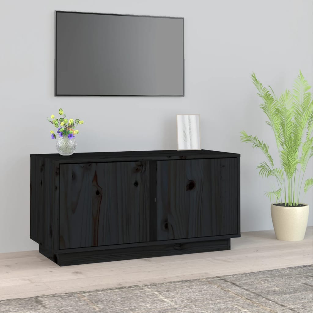 Mobile Porta Tv Nera 80x35x40,5 Cm In Legno Massello Di Pino