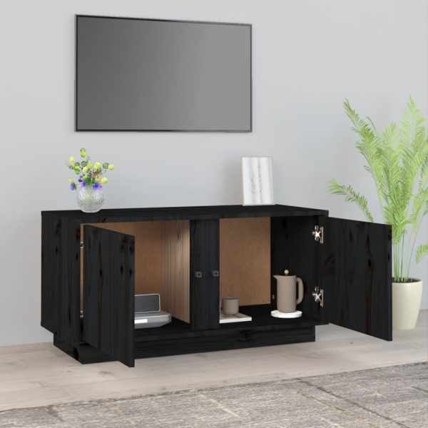 Mobile Porta Tv Nera 80x35x40,5 Cm In Legno Massello Di Pino - Image 3