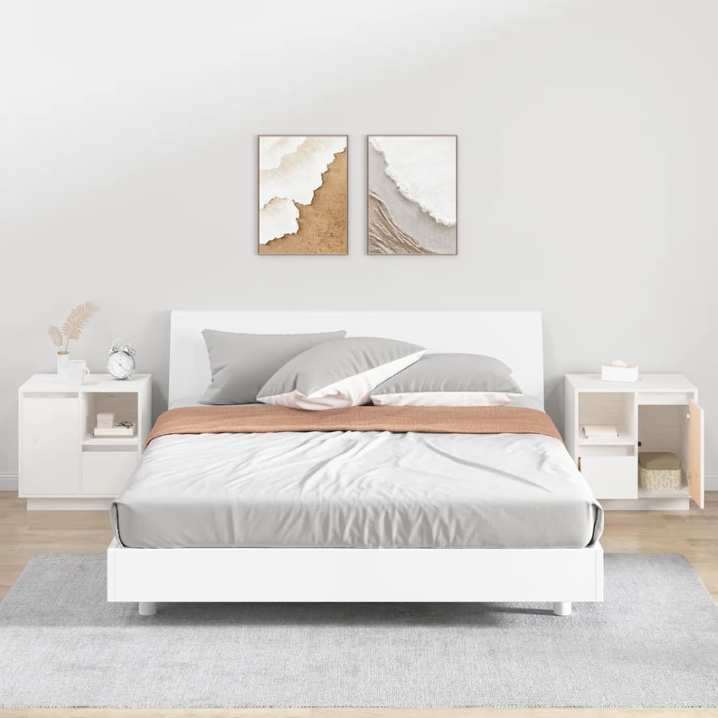Comodini 2 Pz Bianco 50x34x50 Cm In Legno Massello Di Pino
