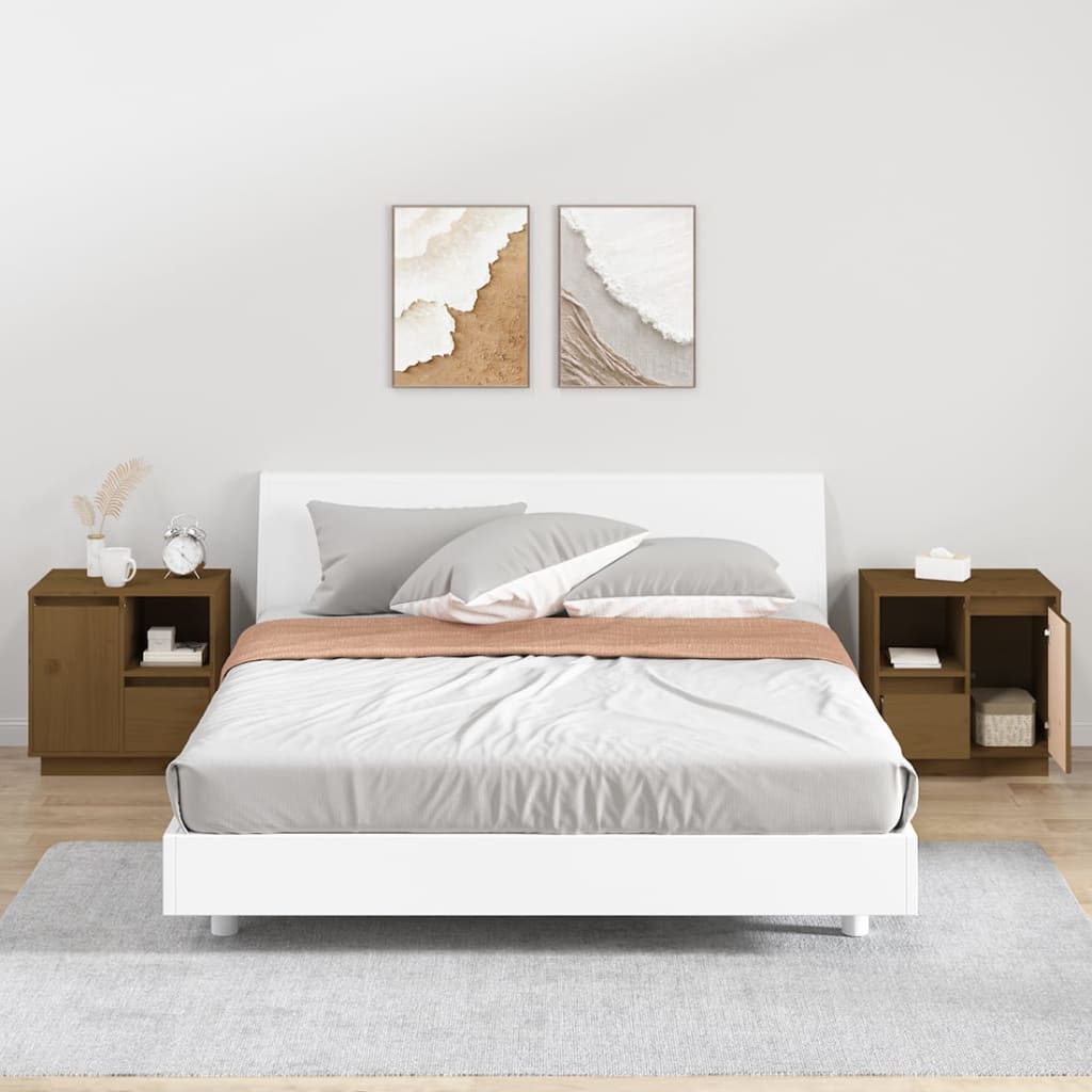Comodini 2 Pz Ambra 50x34x50 Cm In Legno Massello Di Pino