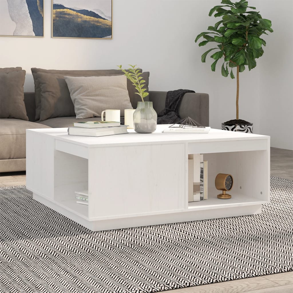 Tavolino Da Salotto Bianco100x101x40,5cm Legno Massello Di Pino