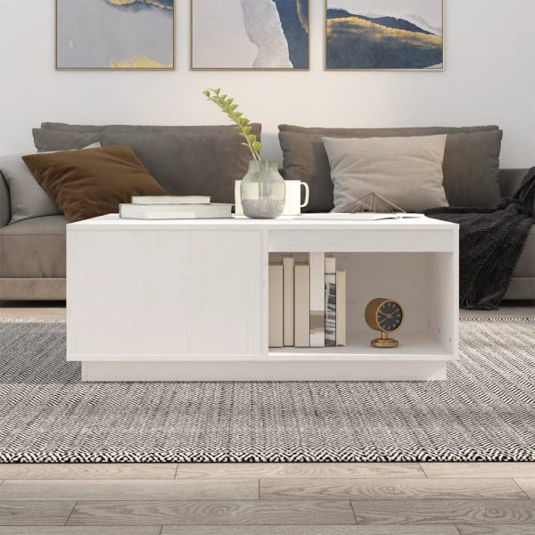 Tavolino Da Salotto Bianco100x101x40,5cm Legno Massello Di Pino - Image 3