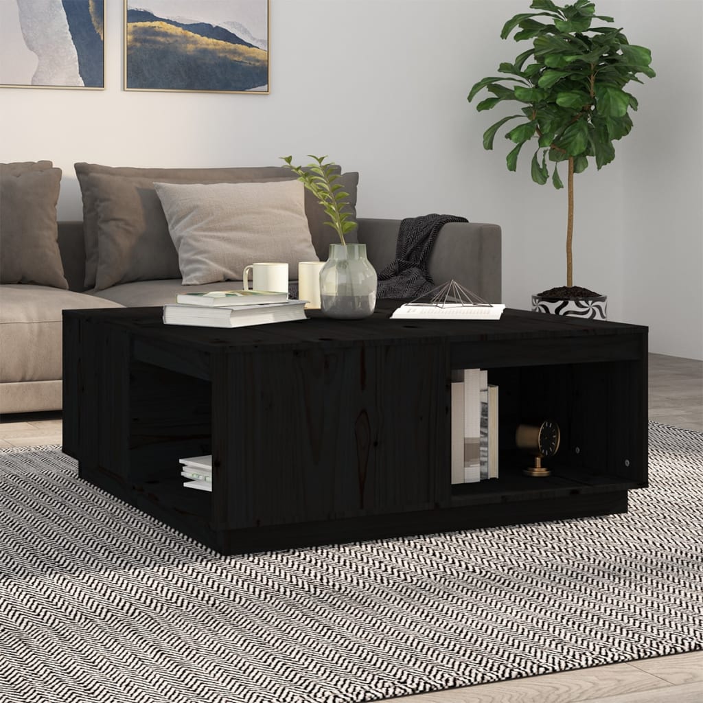 Tavolino Da Salotto Nero 100x101x40,5 Cm Legno Massello Di Pino