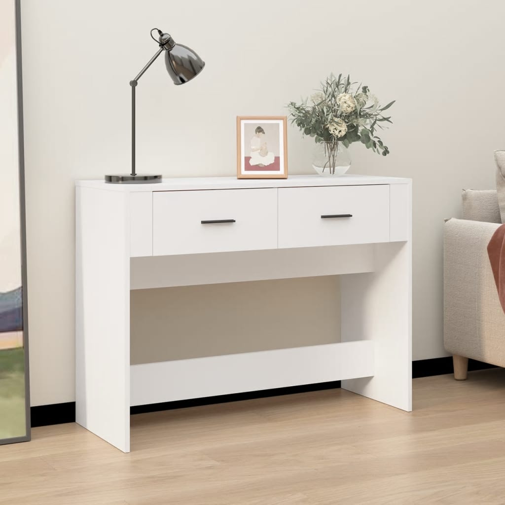 Tavolino Consolle Bianco 100x39x75 Cm In Legno Multistrato