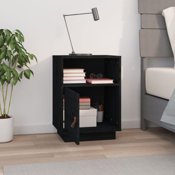 Comodino Nero 40x34x55 Cm In Legno Massello Di Pino - Image 3