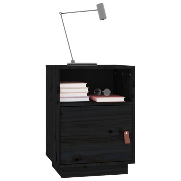Comodino Nero 40x34x55 Cm In Legno Massello Di Pino - Image 4