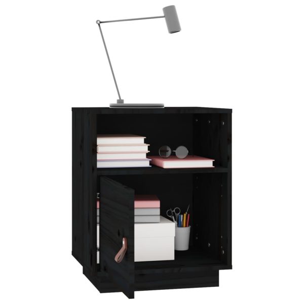 Comodino Nero 40x34x55 Cm In Legno Massello Di Pino - Image 5