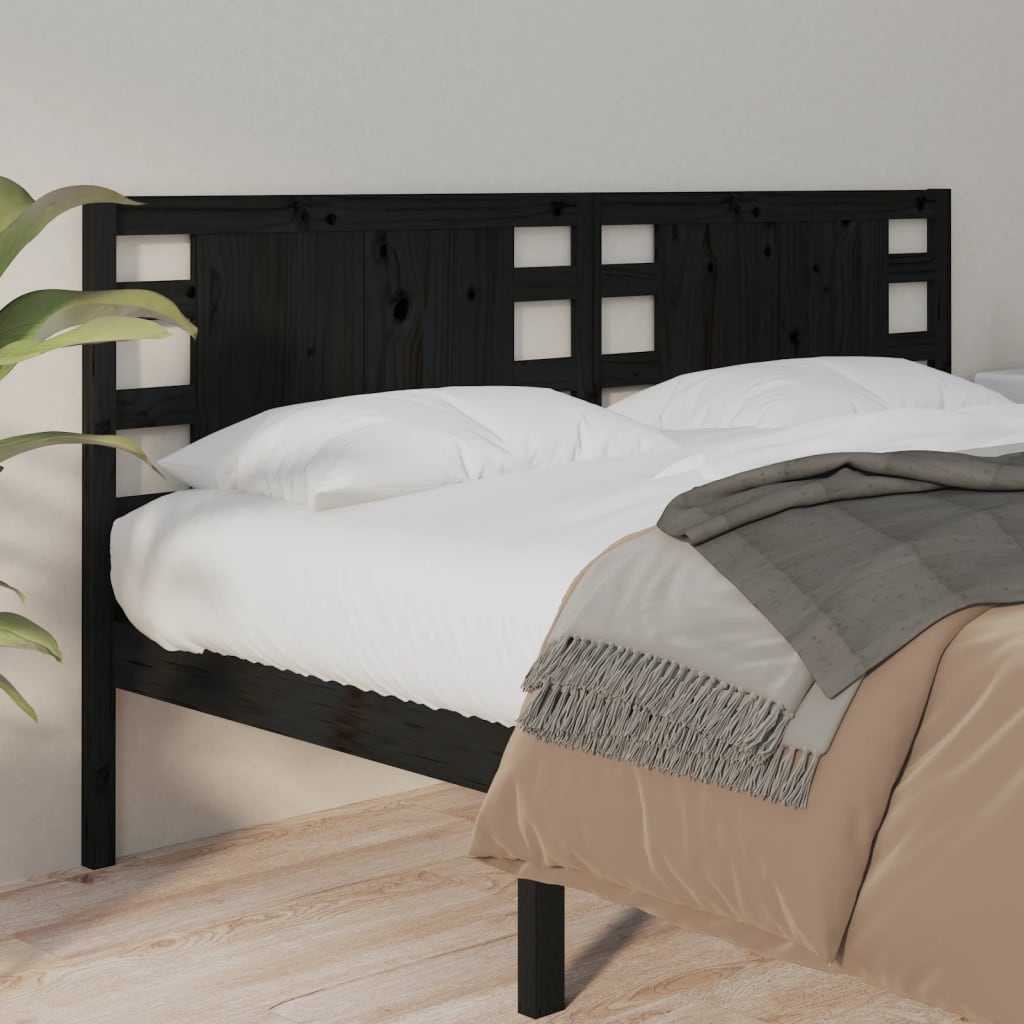 Testiera Per Letto Nera 146x4x100 Cm In Legno Massello Di Pino