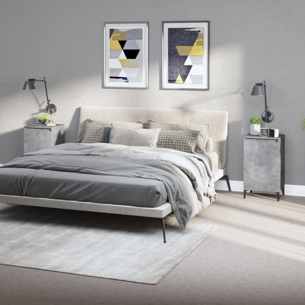 Comodini 2 Pz Grigio Cemento 40x35x70 Cm In Legno Multistrato