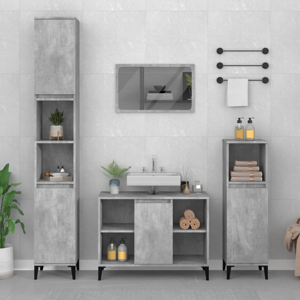 Mobile Lavabo Grigio Cemento 80x33x60 Cm In Legno Multistrato