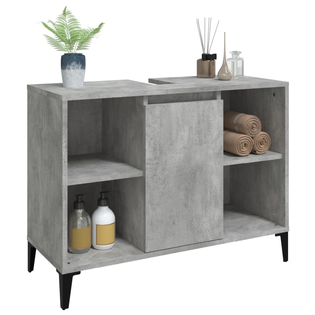 Mobile Lavabo Grigio Cemento 80x33x60 Cm In Legno Multistrato - Image 4