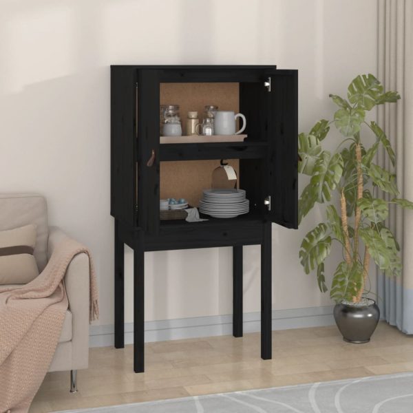 Credenza Nera 60x40x120 Cm In Legno Massello Di Pino