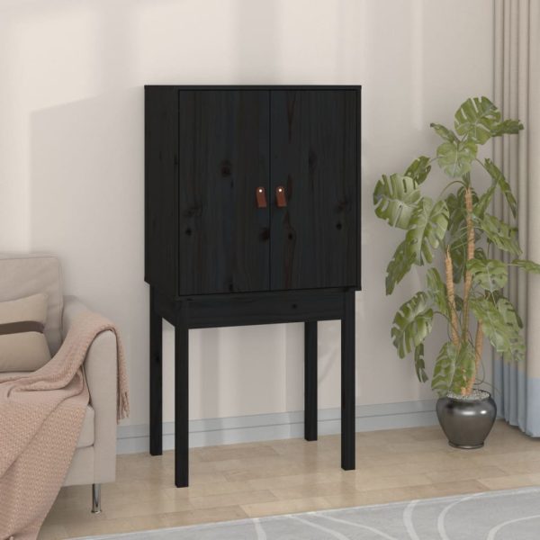 Credenza Nera 60x40x120 Cm In Legno Massello Di Pino - Image 3
