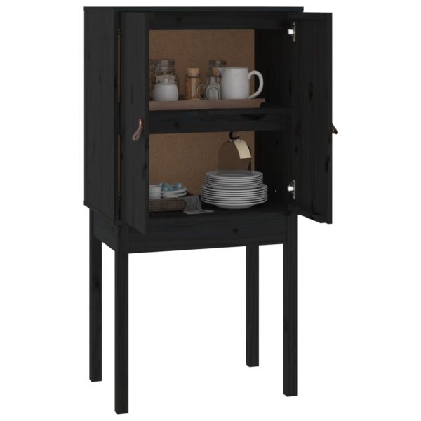 Credenza Nera 60x40x120 Cm In Legno Massello Di Pino - Image 4