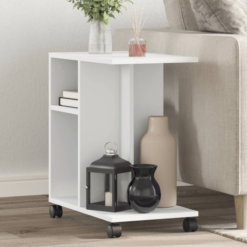 Tavolino Con Ruote Bianco 50x30x55 Cm In Legno Multistrato