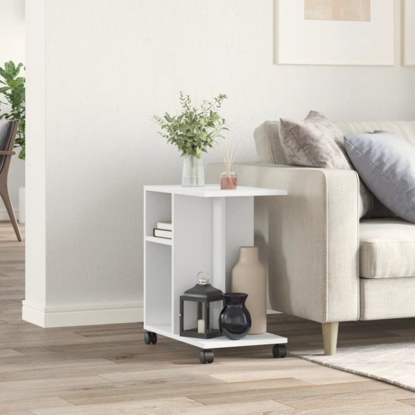 Tavolino Con Ruote Bianco 50x30x55 Cm In Legno Multistrato - Image 3