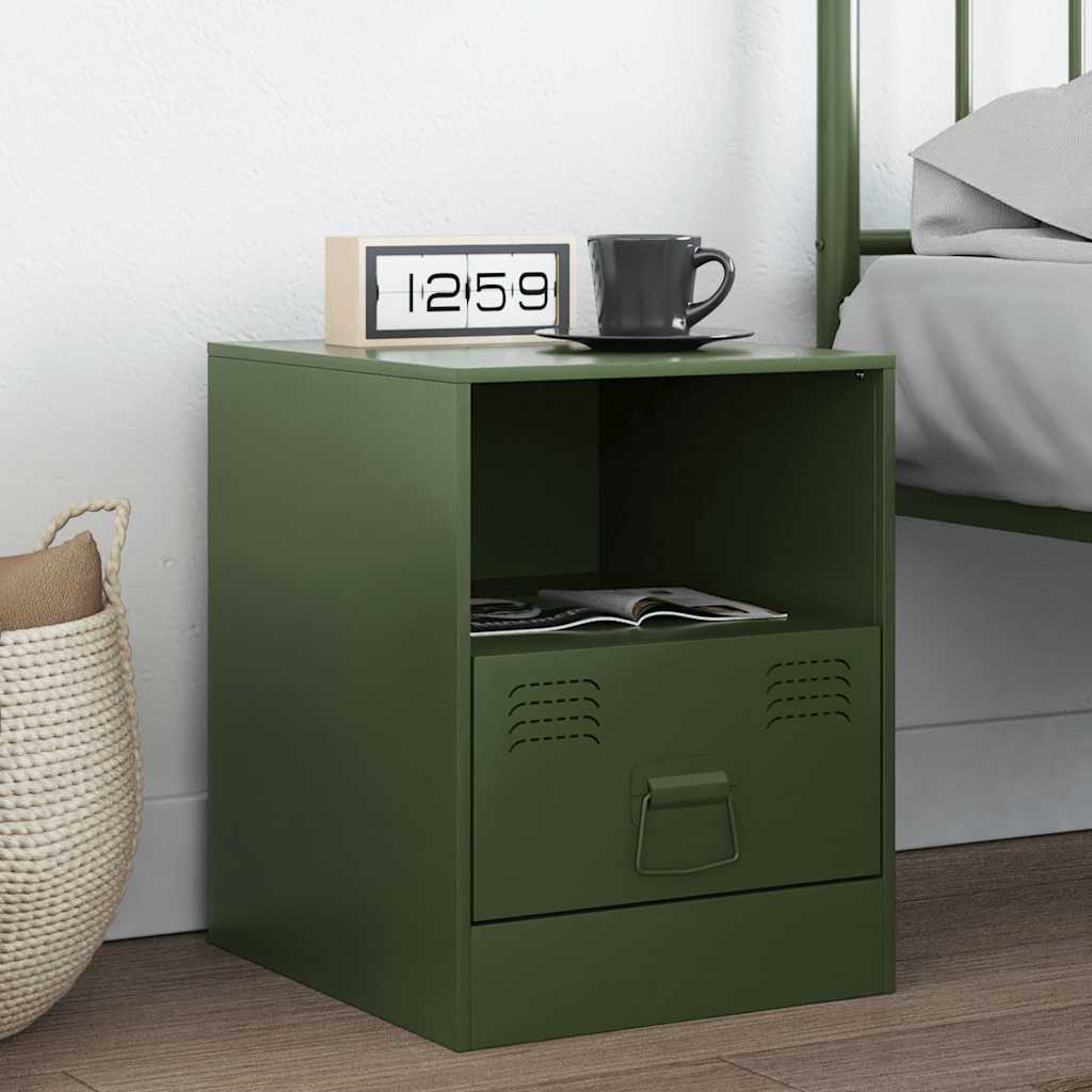 Comodino Verde Oliva 34,5x39x44 Cm In Acciaio