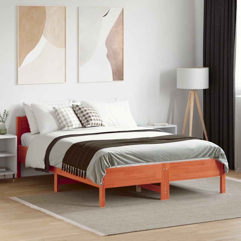 Letto Senza Materasso Marrone Cera 140x190 Cm In Legno Di Pino - Image 3