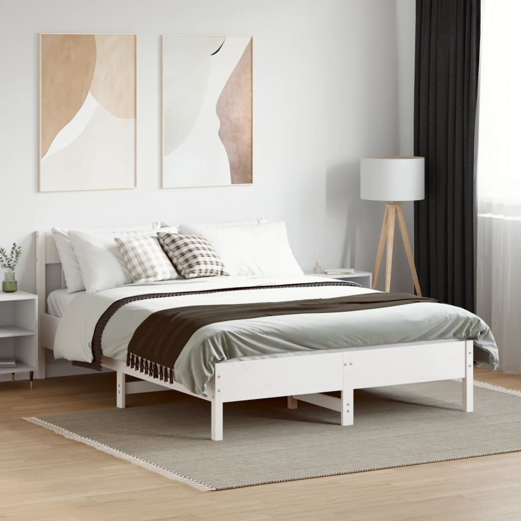 Letto Senza Materasso Bianco 135x190 Cm Legno Massello Di Pino - Image 3