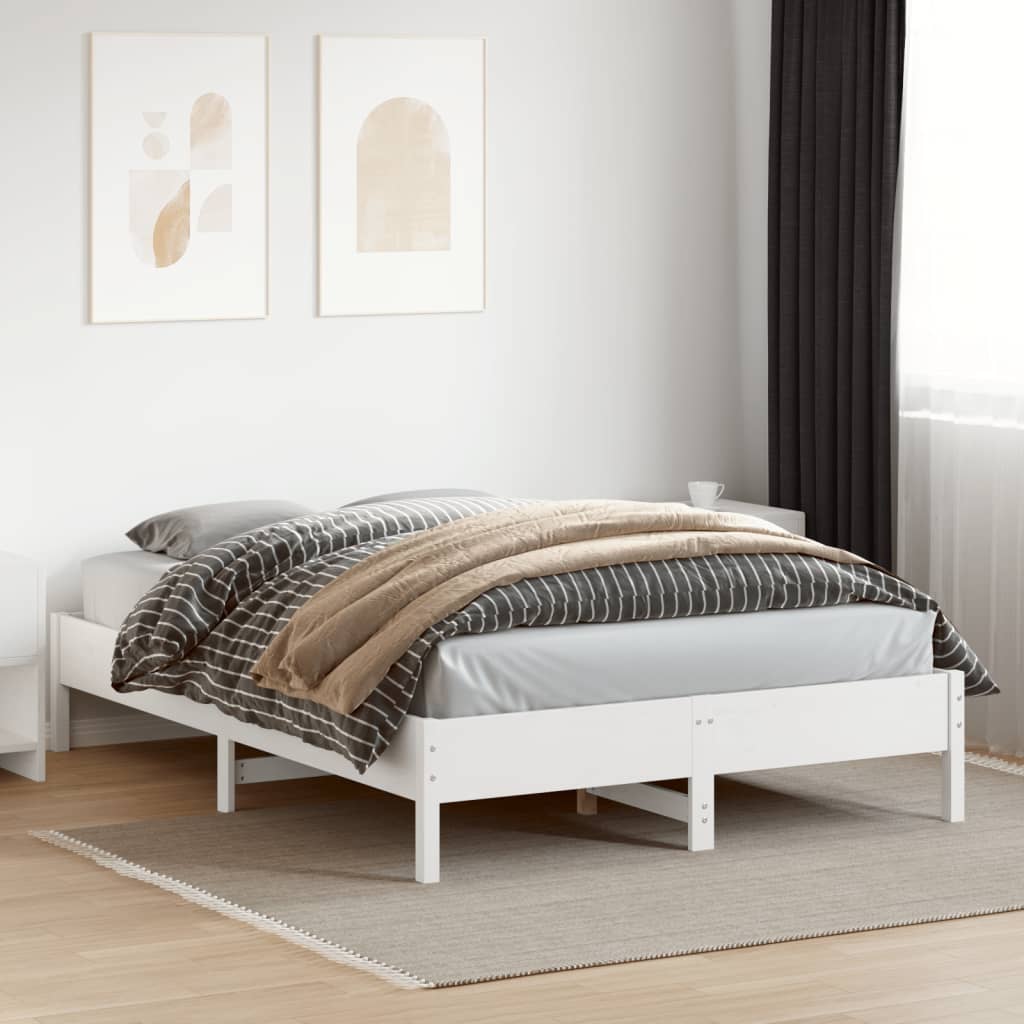 Letto Senza Materasso Bianco 150x200 Cm Legno Massello Di Pino - Image 3