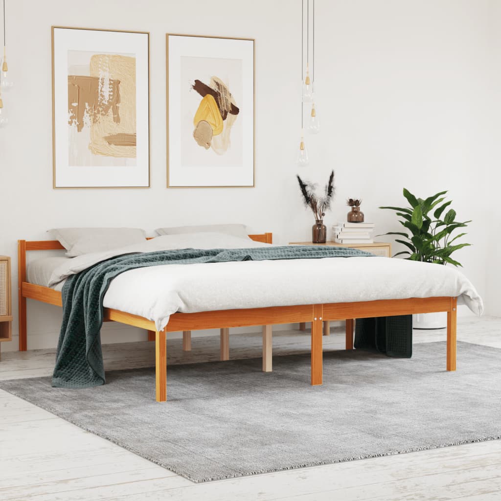 Letto Per Anziani Marrone Cera 150x200cm Legno Massello Di Pino