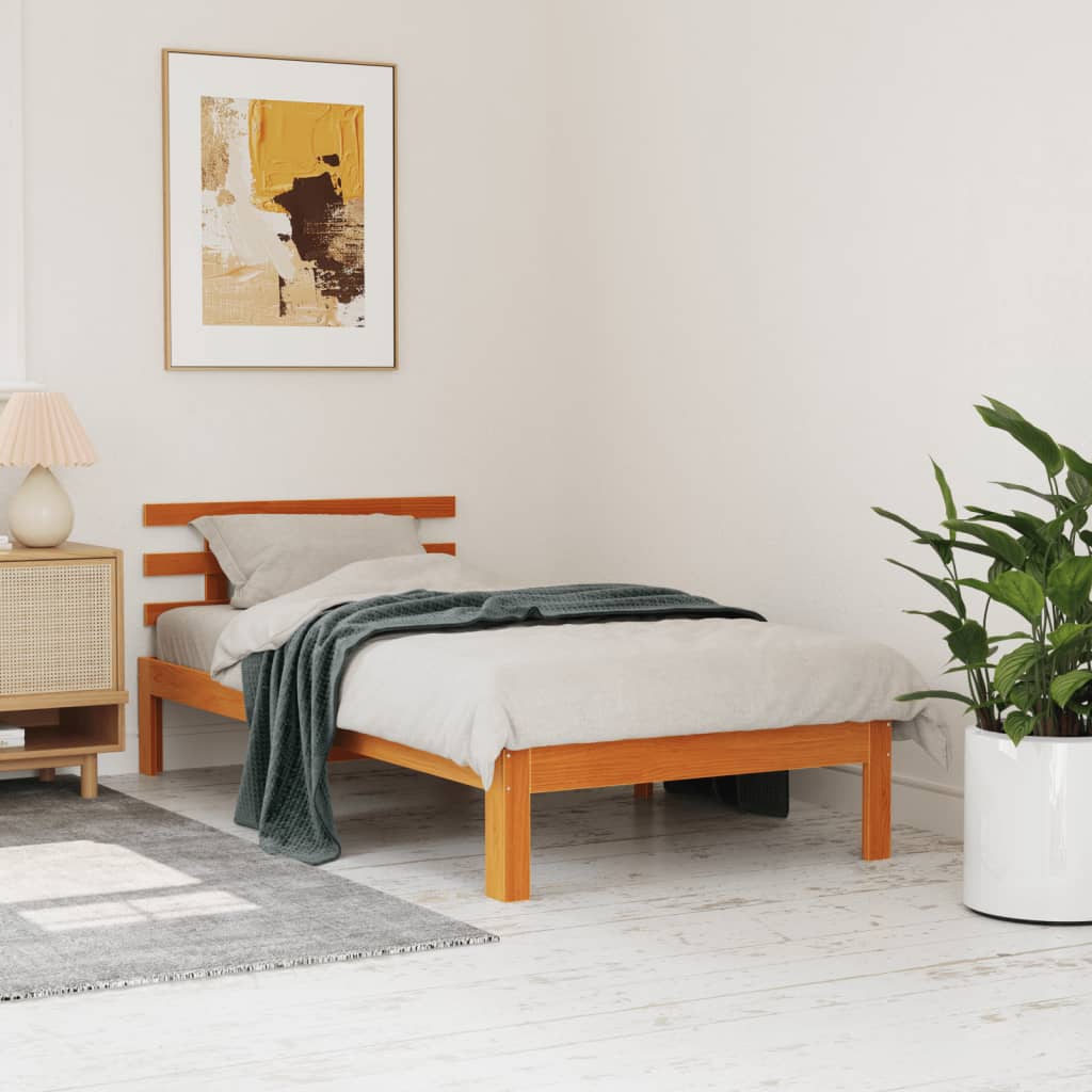 Letto Senza Materasso Marrone Cera 100x200 Cm In Legno Di Pino