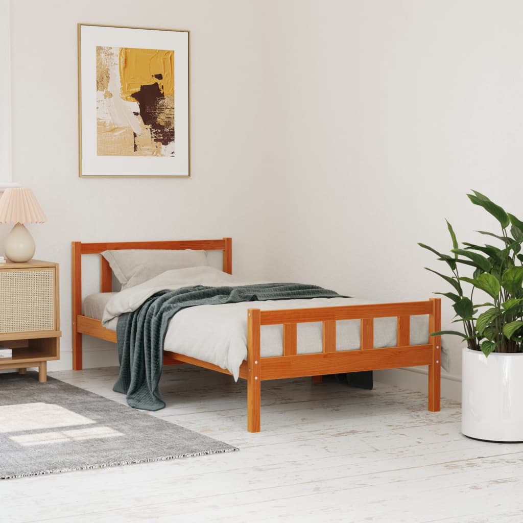 Letto Senza Materasso Marrone Cera 90x190 Cm In Legno Di Pino