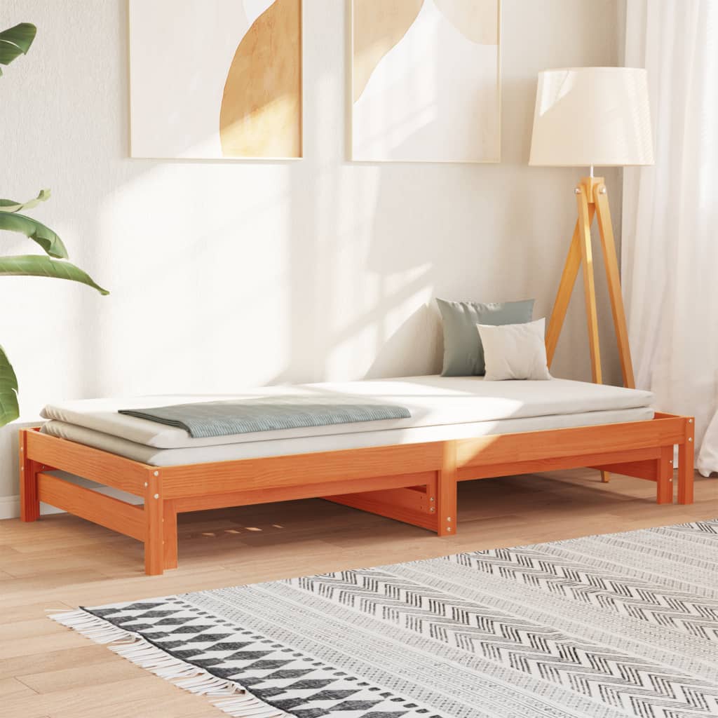 Divano Con Letto Estraibile Marrone Cera 80x200cm Massello Pino