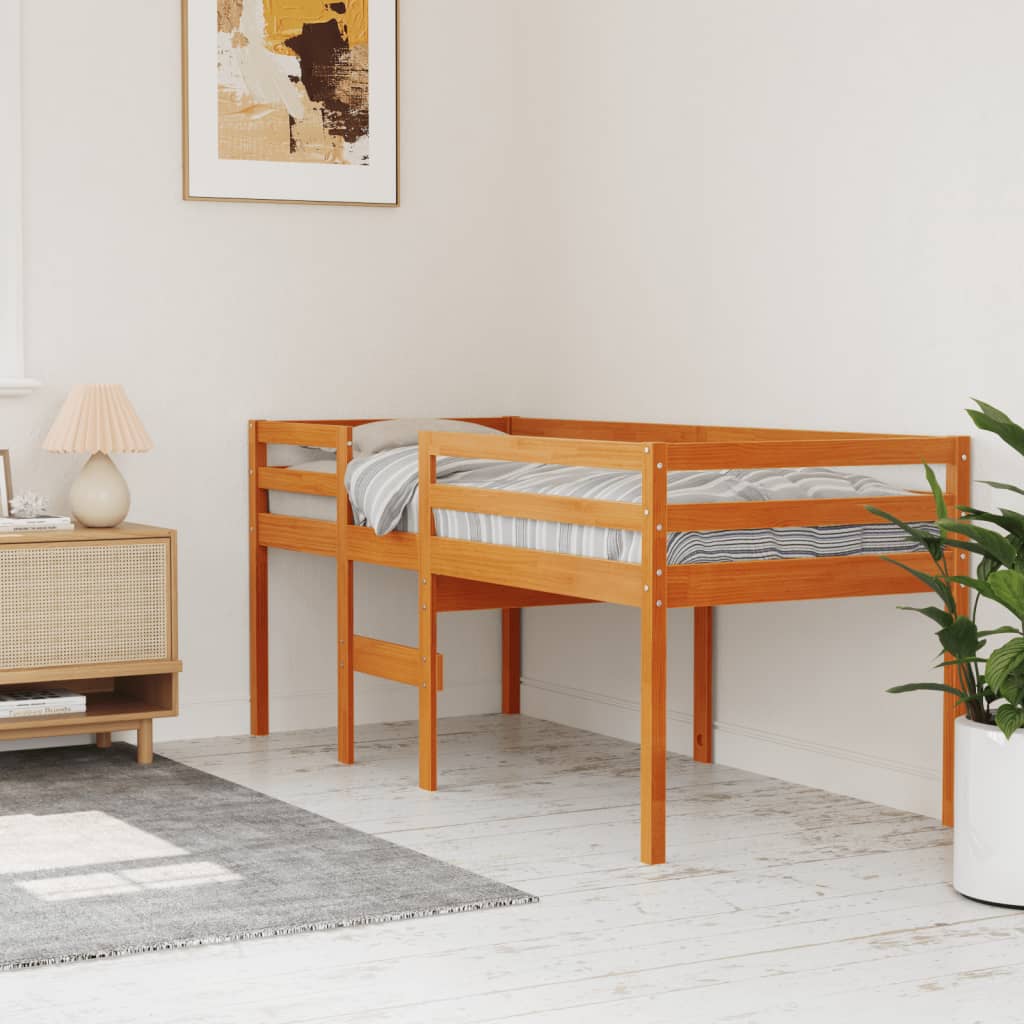 Letto A Soppalco Marrone Cera 90x200 Cm Legno Massello Di Pino