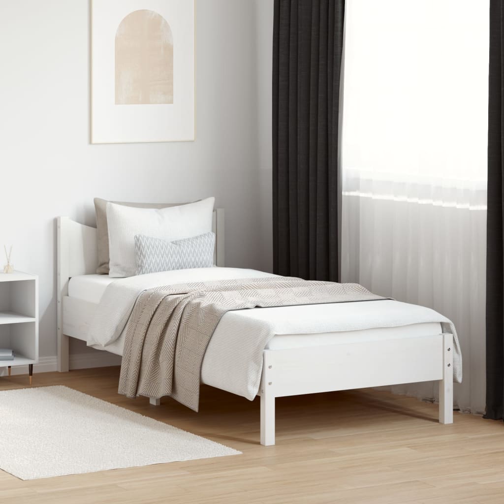 Letto Senza Materasso Bianco 90x190 Cm In Legno Massello Pino