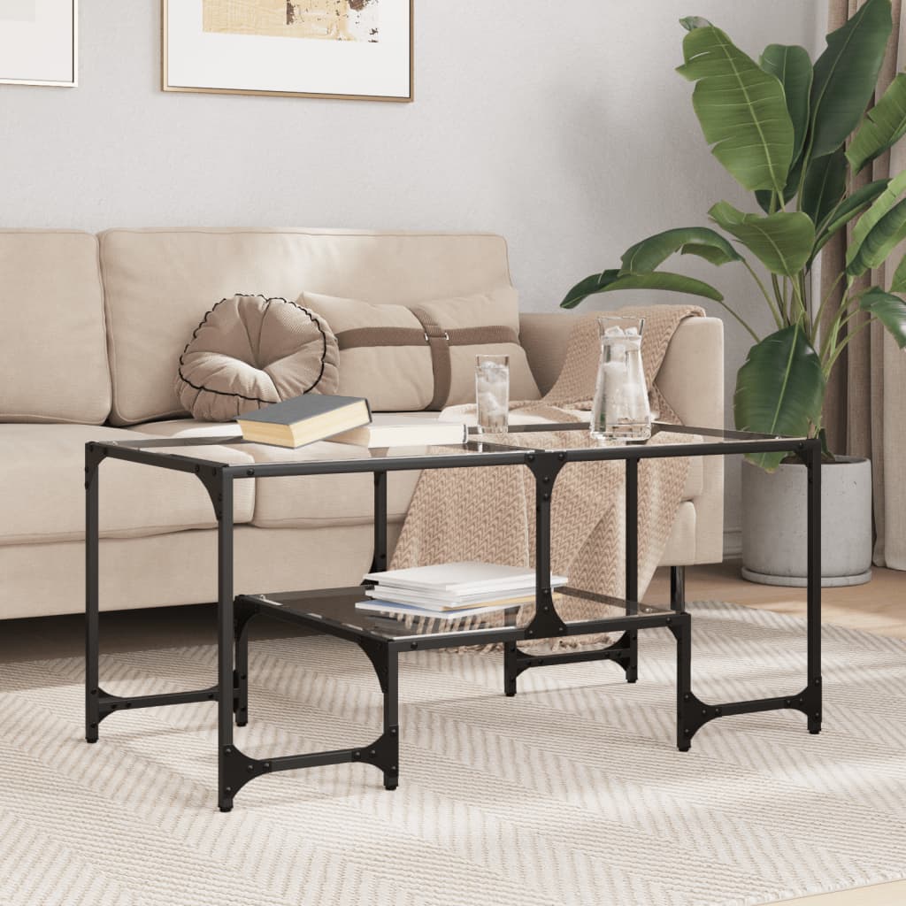 Tavolini Con Piano Vetro Trasparente 2 Pz 98,5x50x45 Cm Acciaio
