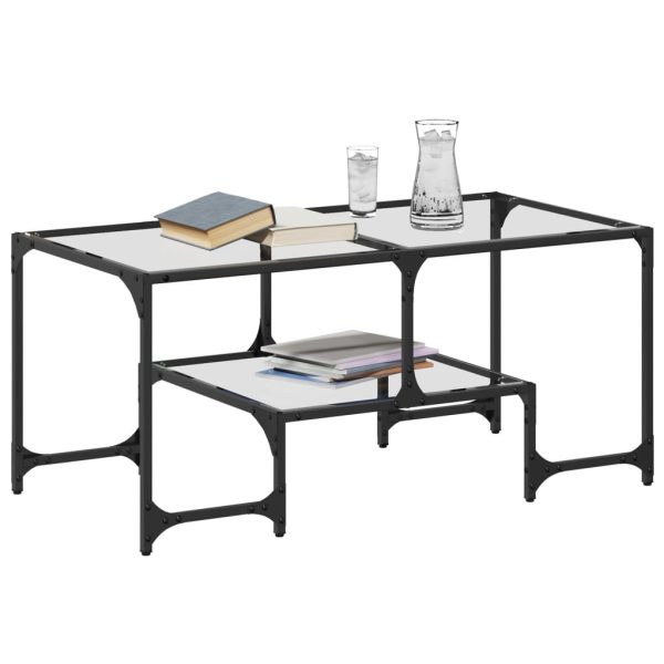 Tavolini Con Piano Vetro Trasparente 2 Pz 98,5x50x45 Cm Acciaio - Image 3