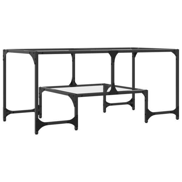 Tavolini Con Piano Vetro Trasparente 2 Pz 98,5x50x45 Cm Acciaio - Image 6